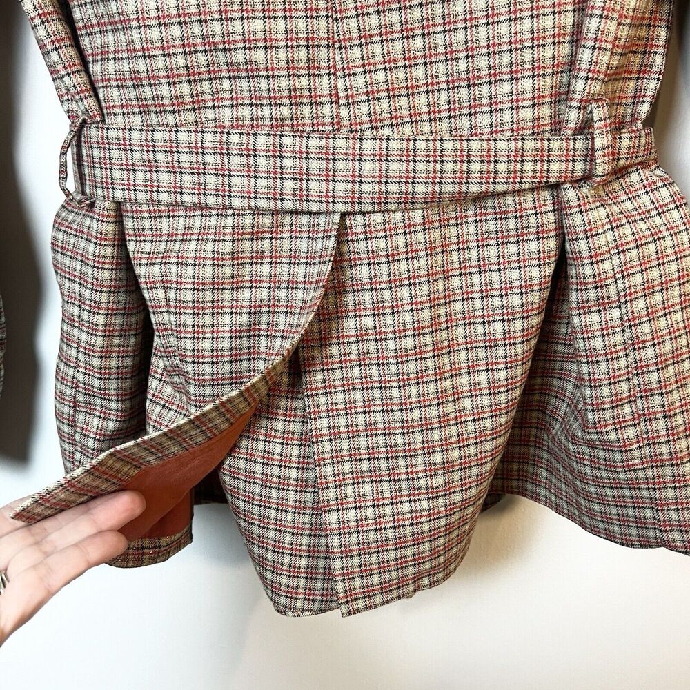 FRNCH Paris Plaid Blazer Jacket Tan Red Black Belted Women’s M - Picture 6 of 12